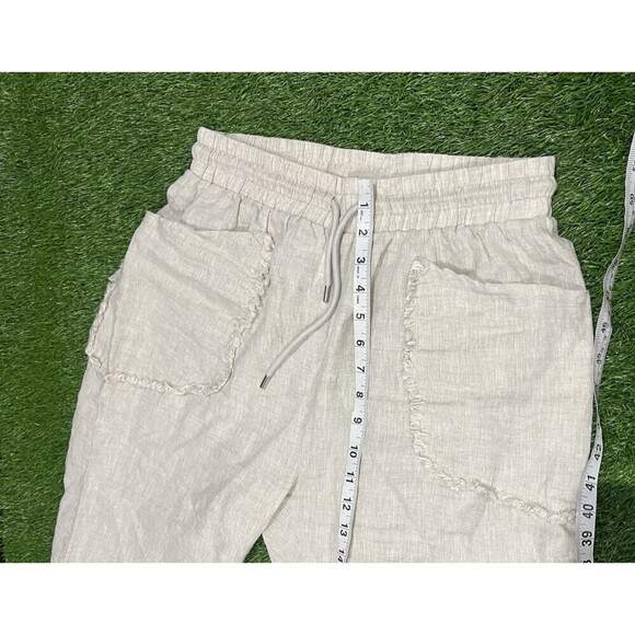 UCHUU Women's High Rise Wide Leg Drawstring Linen Pants Cropped Khaki SZ M - Picture 5 of 8